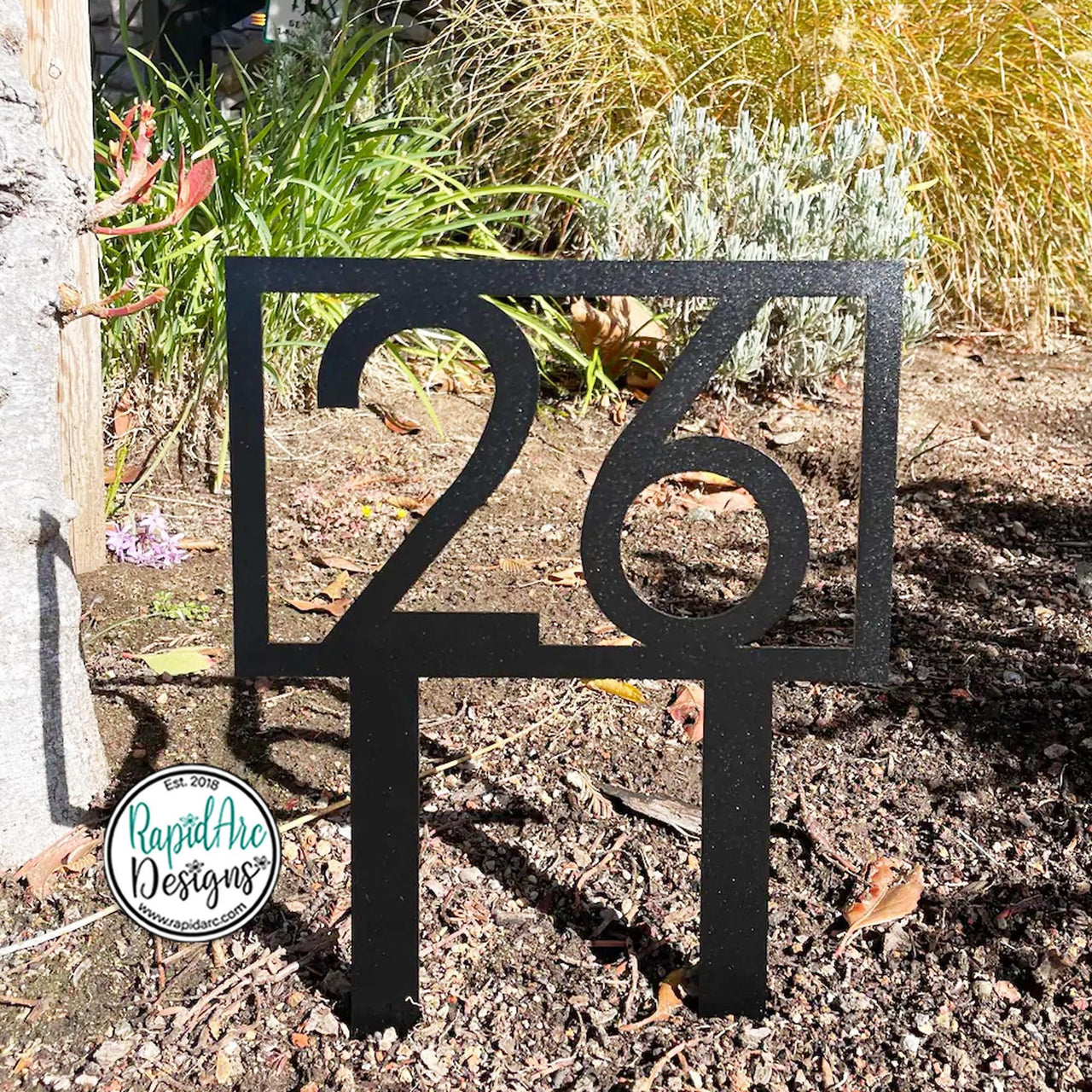 Modern Metal House Number Sign with Stakes | Modern Deco Font Address Sign | Elegant Front Yard Decor