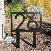 Modern Metal House Number Sign with Stakes | Modern Deco Font Address Sign | Elegant Front Yard Decor