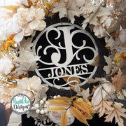 Personalized Metal Monogram Name Sign - Custom Family Name Sign - Photo Gallery Wall Decor - Front Door Hanger - Round Monogram Name Sign