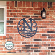 Personalized Metal Monogram Name Sign - Custom Family Name Sign - Photo Gallery Wall Decor - Front Door Hanger - Round Monogram Name Sign