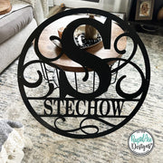 Personalized Metal Monogram Name Sign - Custom Family Name Sign - Photo Gallery Wall Decor - Front Door Hanger - Round Monogram Name Sign