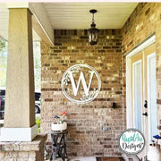 Metal Monogram Wreath - Circle Letter Monogram Sign with Leaves - Gallery Wall Decor - Front Door Hanger - Round Monogram Initial WREATH