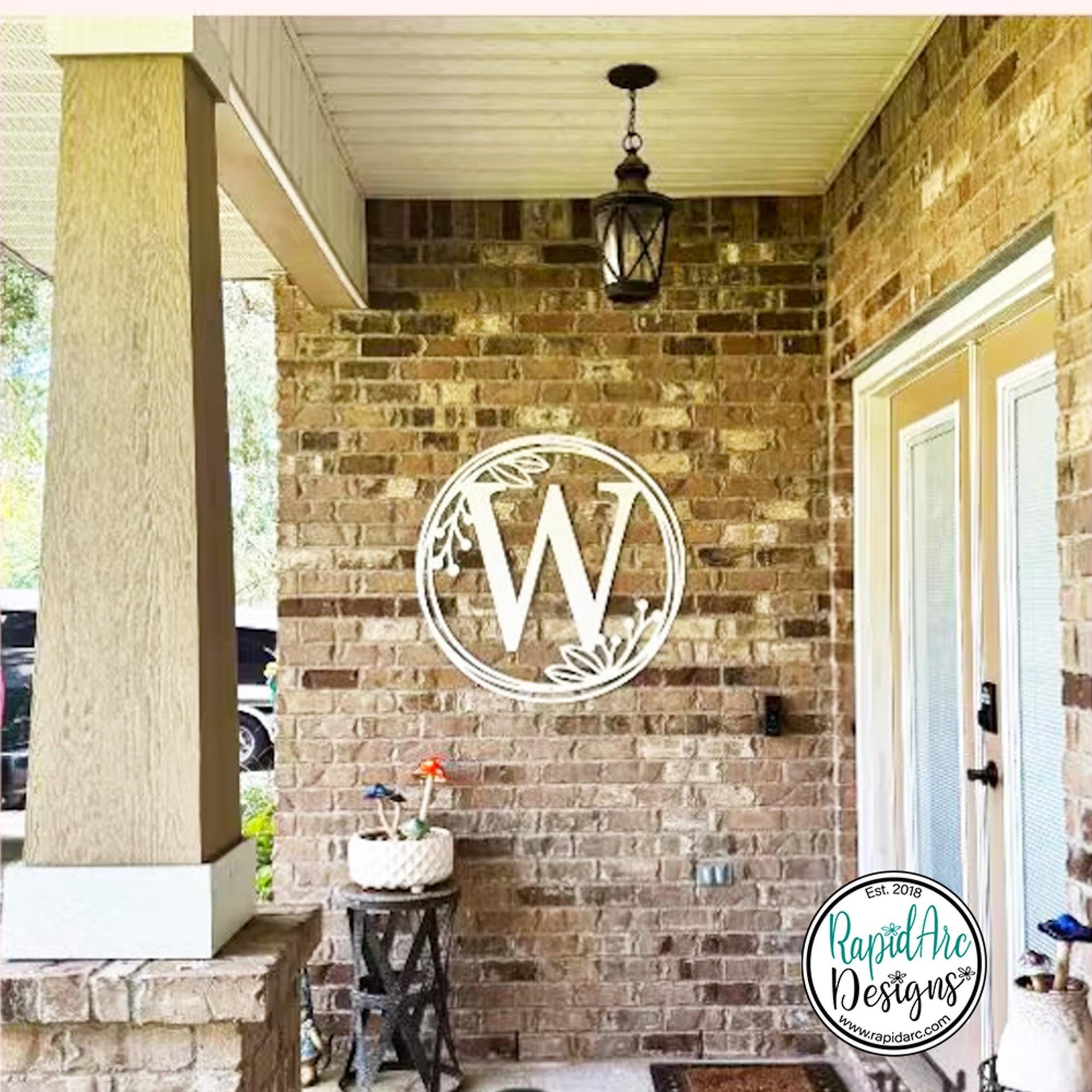 Metal Monogram Wreath - Circle Letter Monogram Sign with Leaves - Gallery Wall Decor - Front Door Hanger - Round Monogram Initial WREATH