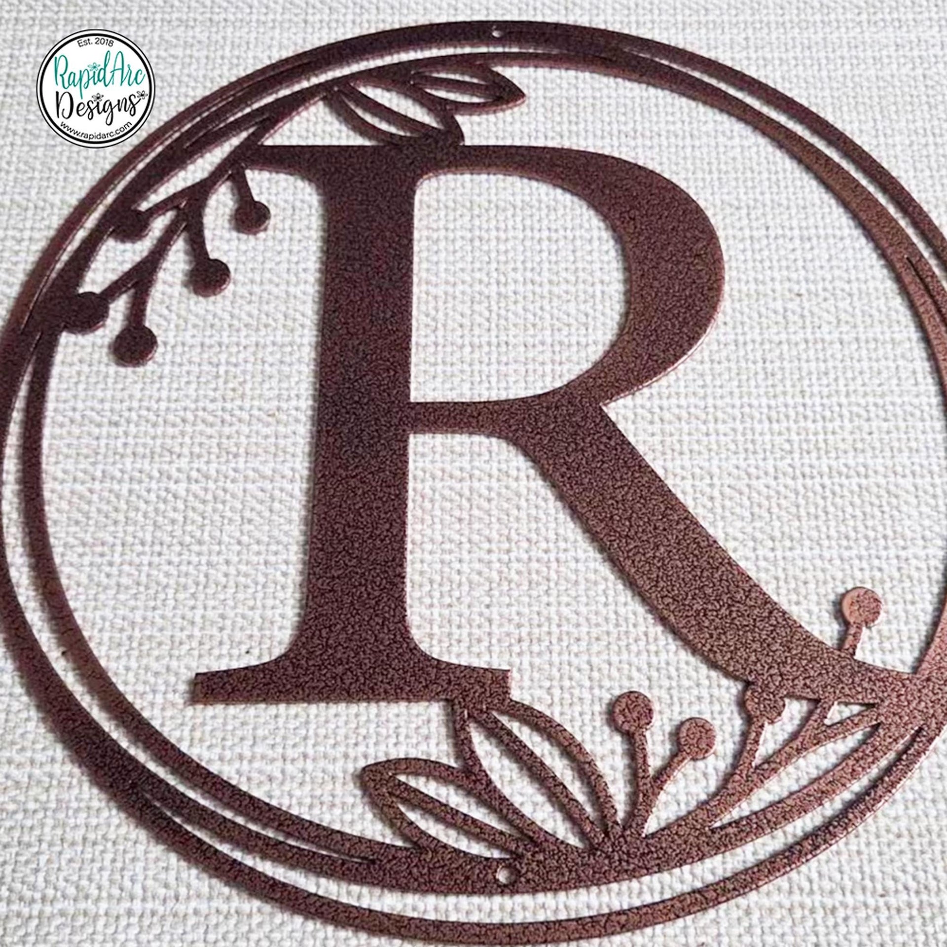 Metal Monogram Wreath - Circle Letter Monogram Sign with Leaves - Gallery Wall Decor - Front Door Hanger - Round Monogram Initial WREATH