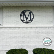 Metal Monogram Wreath - Circle Letter Monogram Sign with Leaves - Gallery Wall Decor - Front Door Hanger - Round Monogram Initial WREATH