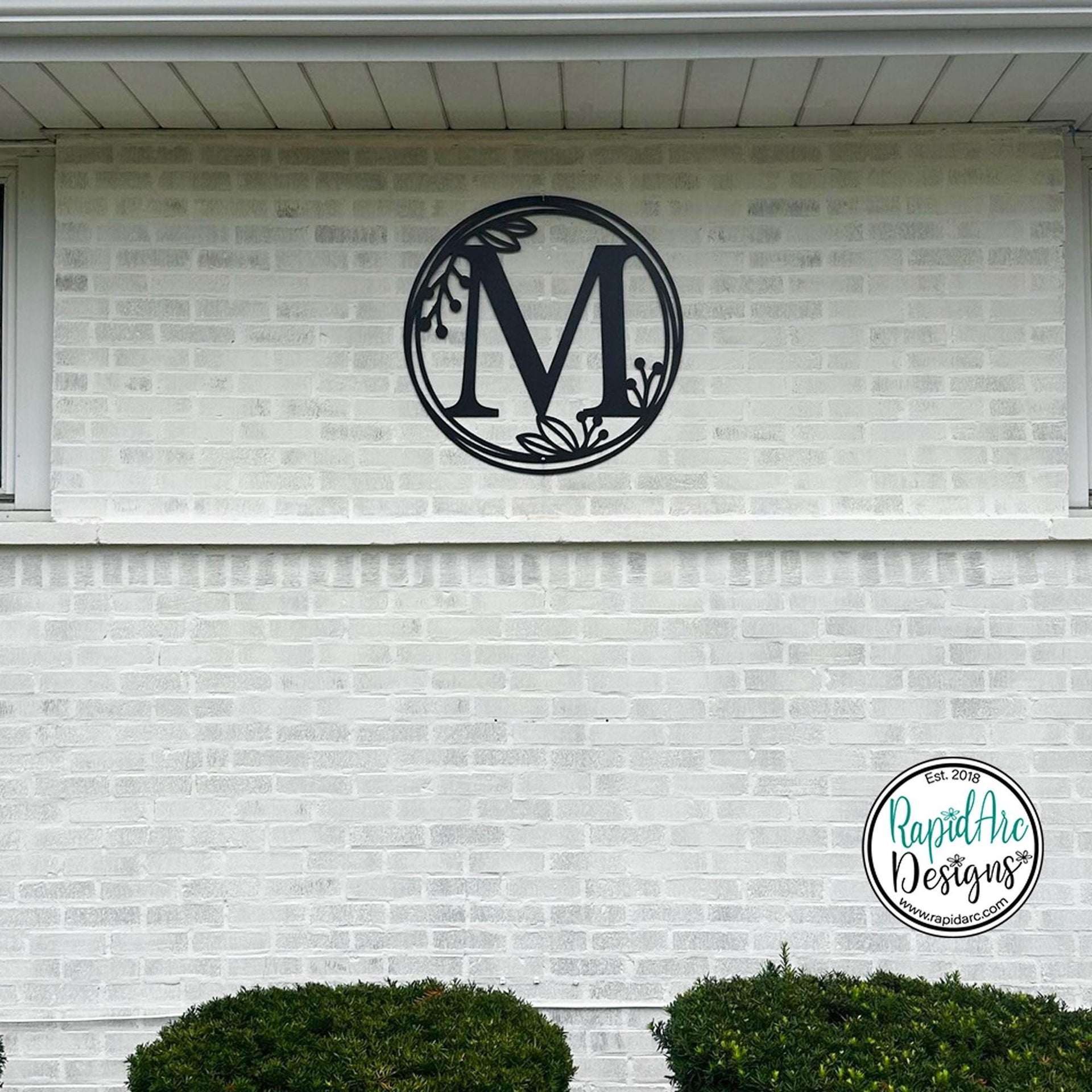 Metal Monogram Wreath - Circle Letter Monogram Sign with Leaves - Gallery Wall Decor - Front Door Hanger - Round Monogram Initial WREATH