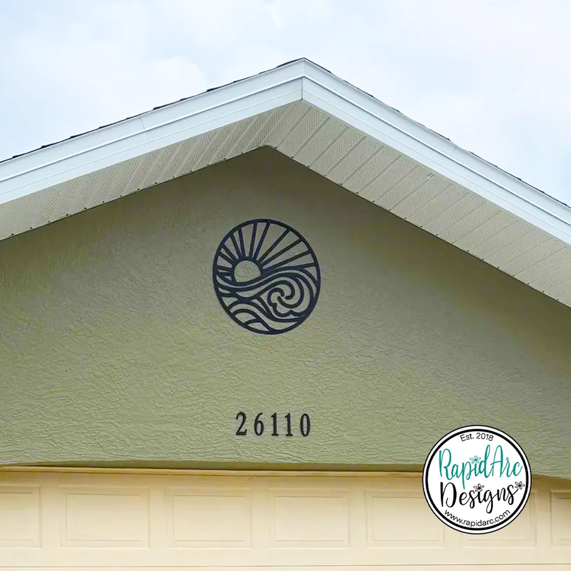 SUN and WAVES Metal Wall Ornament | Pool Sign | Outdoor Coastal Art | Lake or Beach House Sign | Patio Decor | Round Sun & Waves