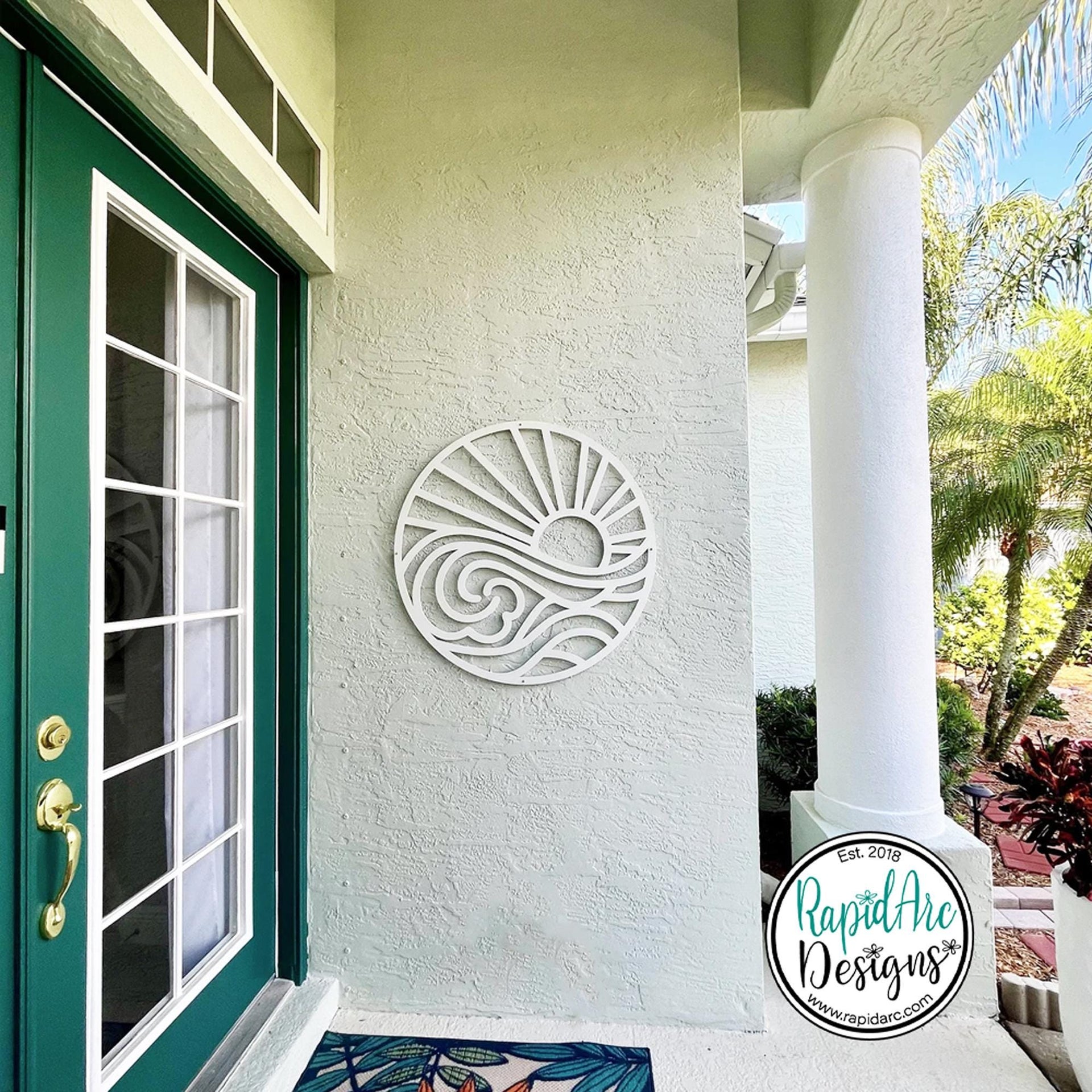 SUN and WAVES Metal Wall Ornament | Pool Sign | Outdoor Coastal Art | Lake or Beach House Sign | Patio Decor | Round Sun & Waves