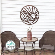 SUN and WAVES Metal Wall Ornament | Pool Sign | Outdoor Coastal Art | Lake or Beach House Sign | Patio Decor | Round Sun & Waves