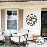 SUN and WAVES Metal Wall Ornament | Pool Sign | Outdoor Coastal Art | Lake or Beach House Sign | Patio Decor | Round Sun & Waves