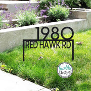 Modern Metal House Number Sign on Stakes | Ground Mount Address Plaque with Street Name | Custom Home Address Sign for Landscaping