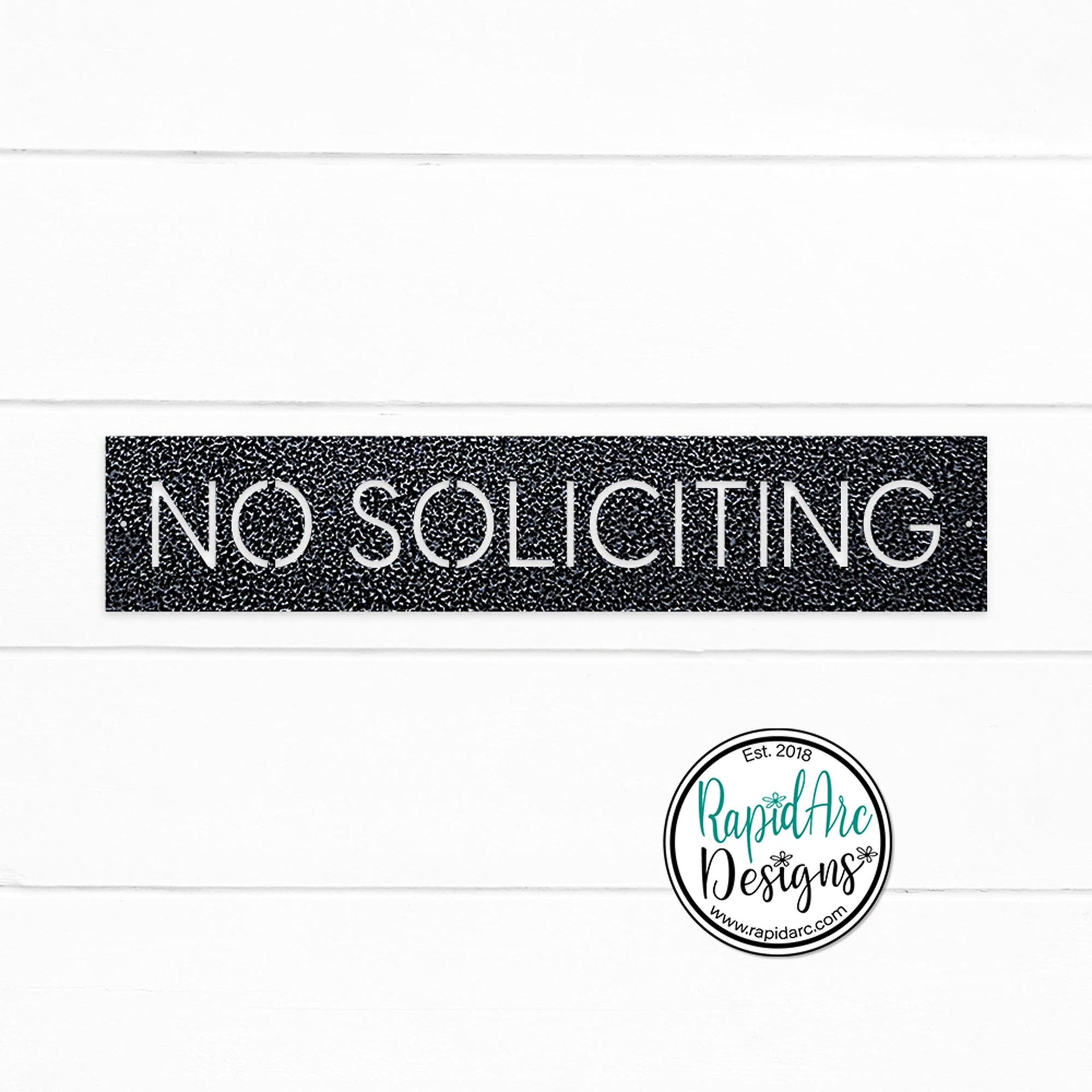 No Soliciting Metal Sign | Modern Deco Font | Wall Mounted | Powder Coated Steel Property Signage