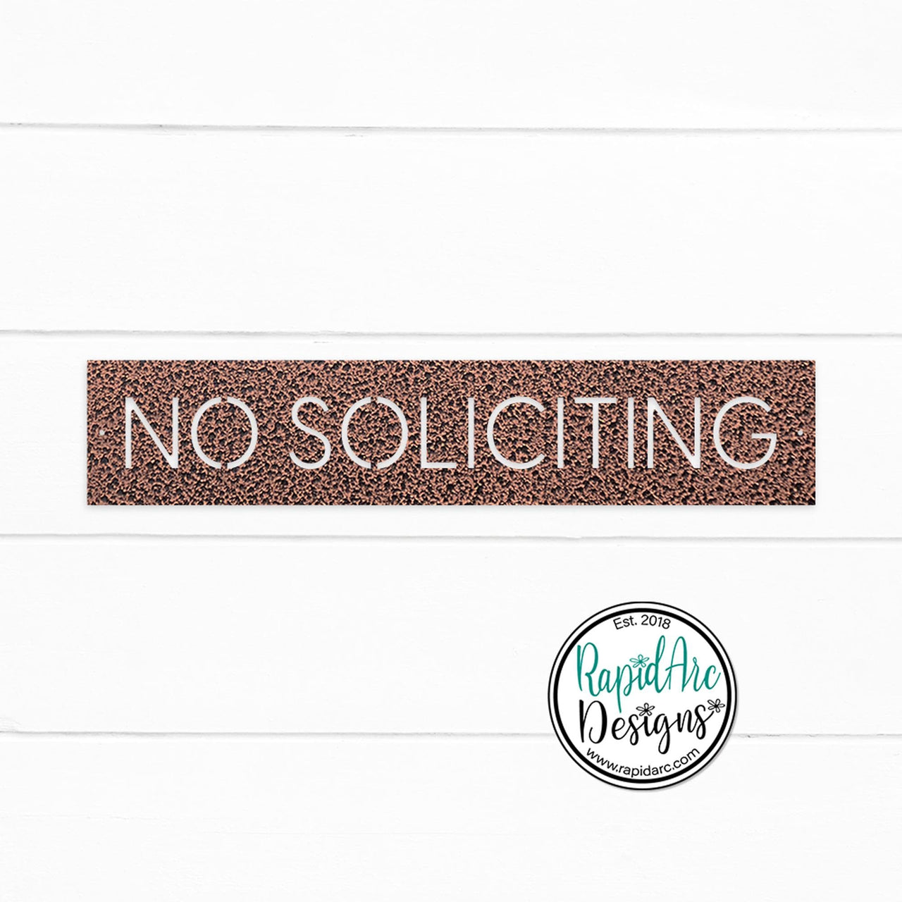 No Soliciting Metal Sign | Modern Deco Font | Wall Mounted | Powder Coated Steel Property Signage
