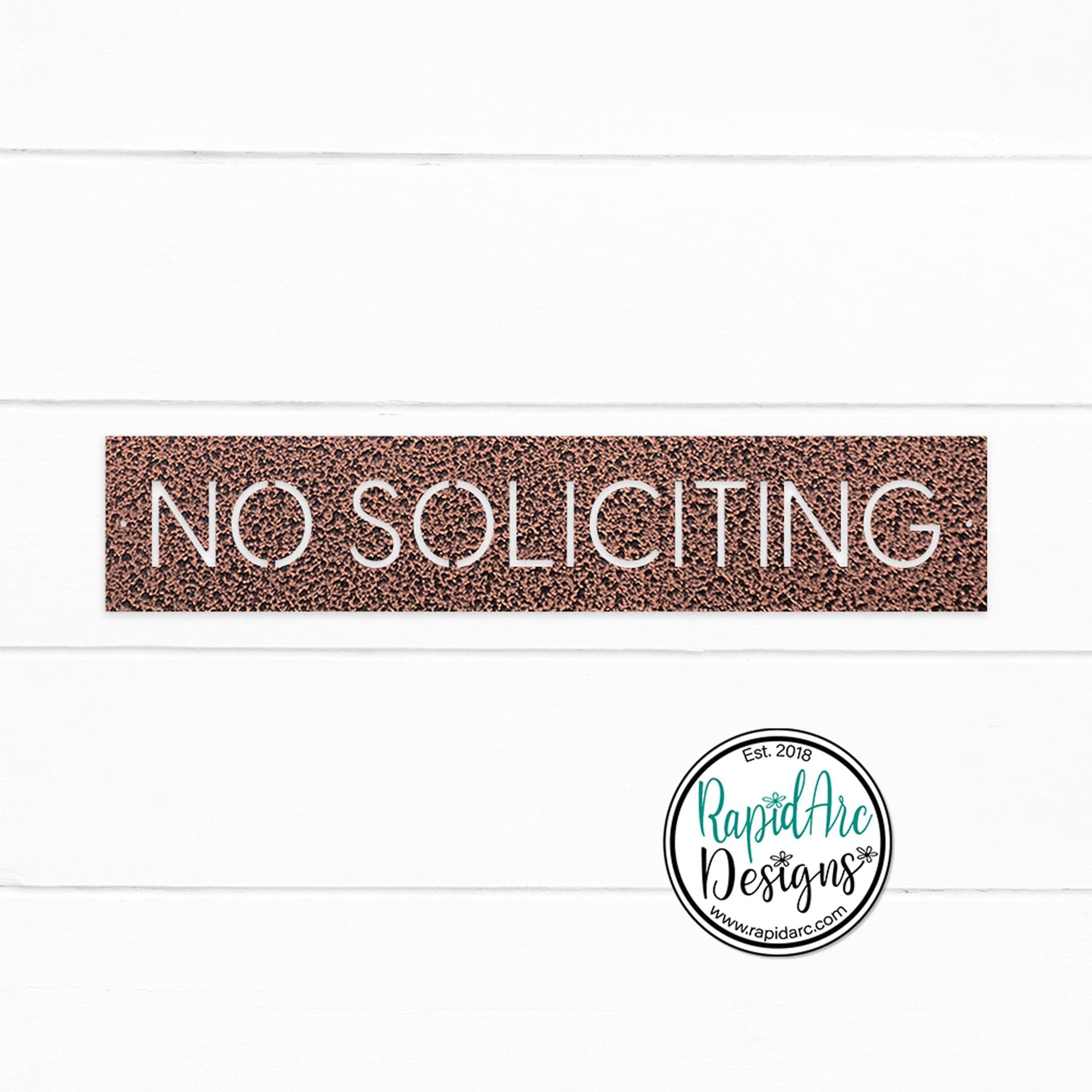 No Soliciting Metal Sign | Modern Deco Font | Wall Mounted | Powder Coated Steel Property Signage