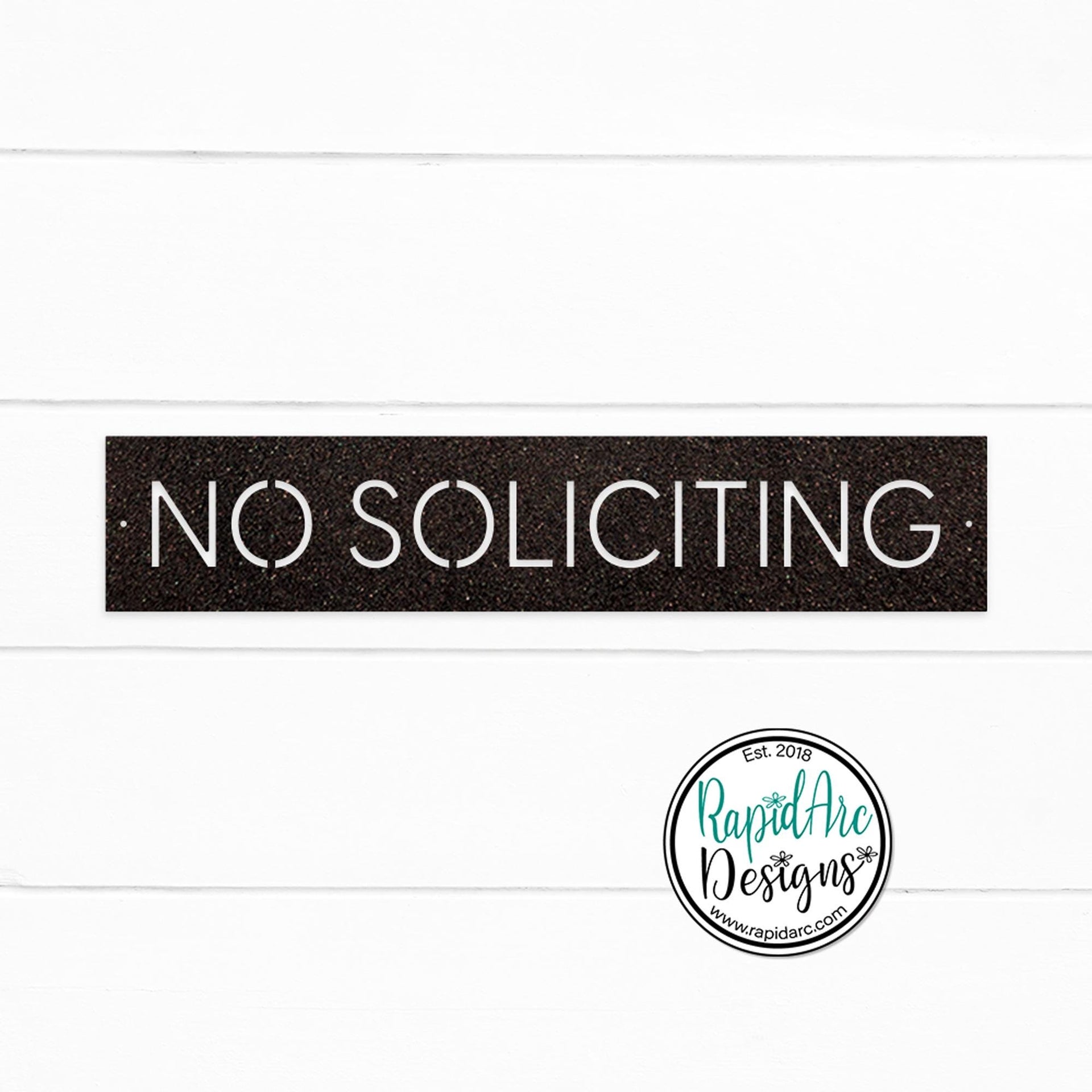 No Soliciting Metal Sign | Modern Deco Font | Wall Mounted | Powder Coated Steel Property Signage