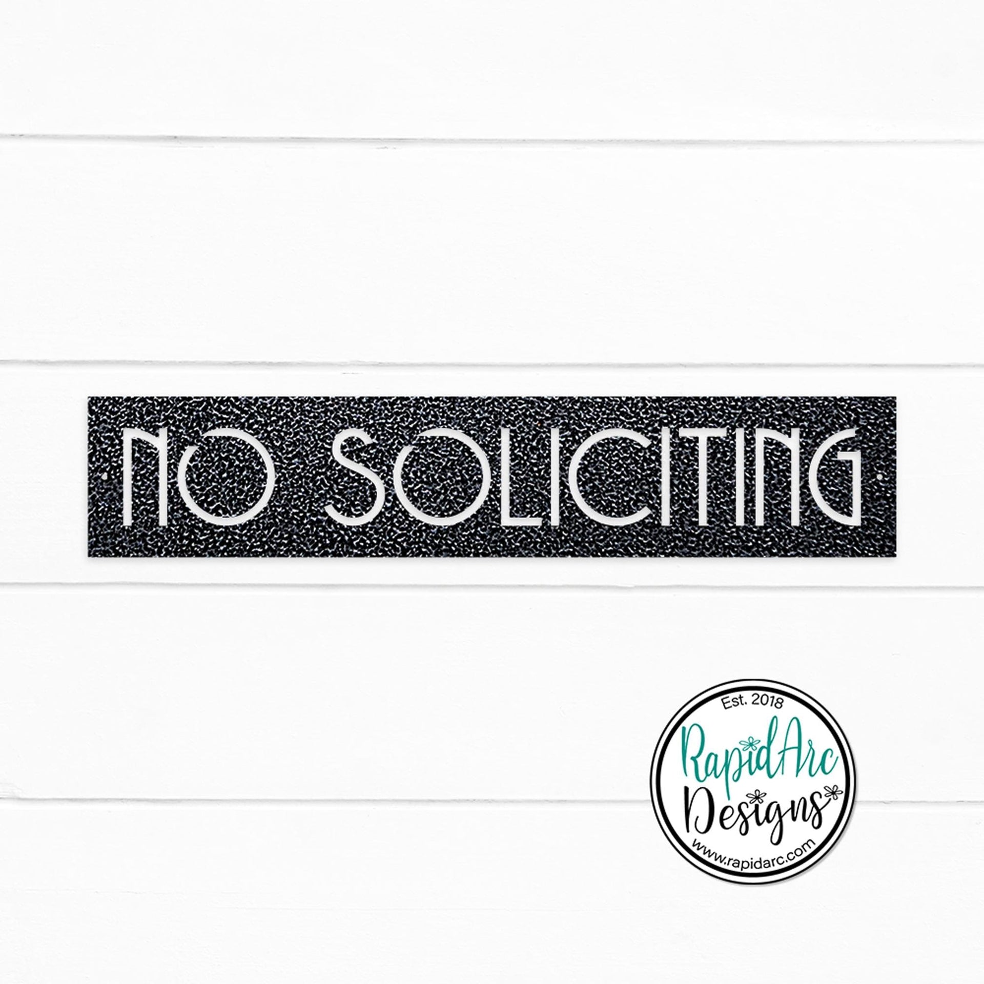No Soliciting Metal Sign | MCM Font | Wall Mounted | Powder Coated Steel Property Signage