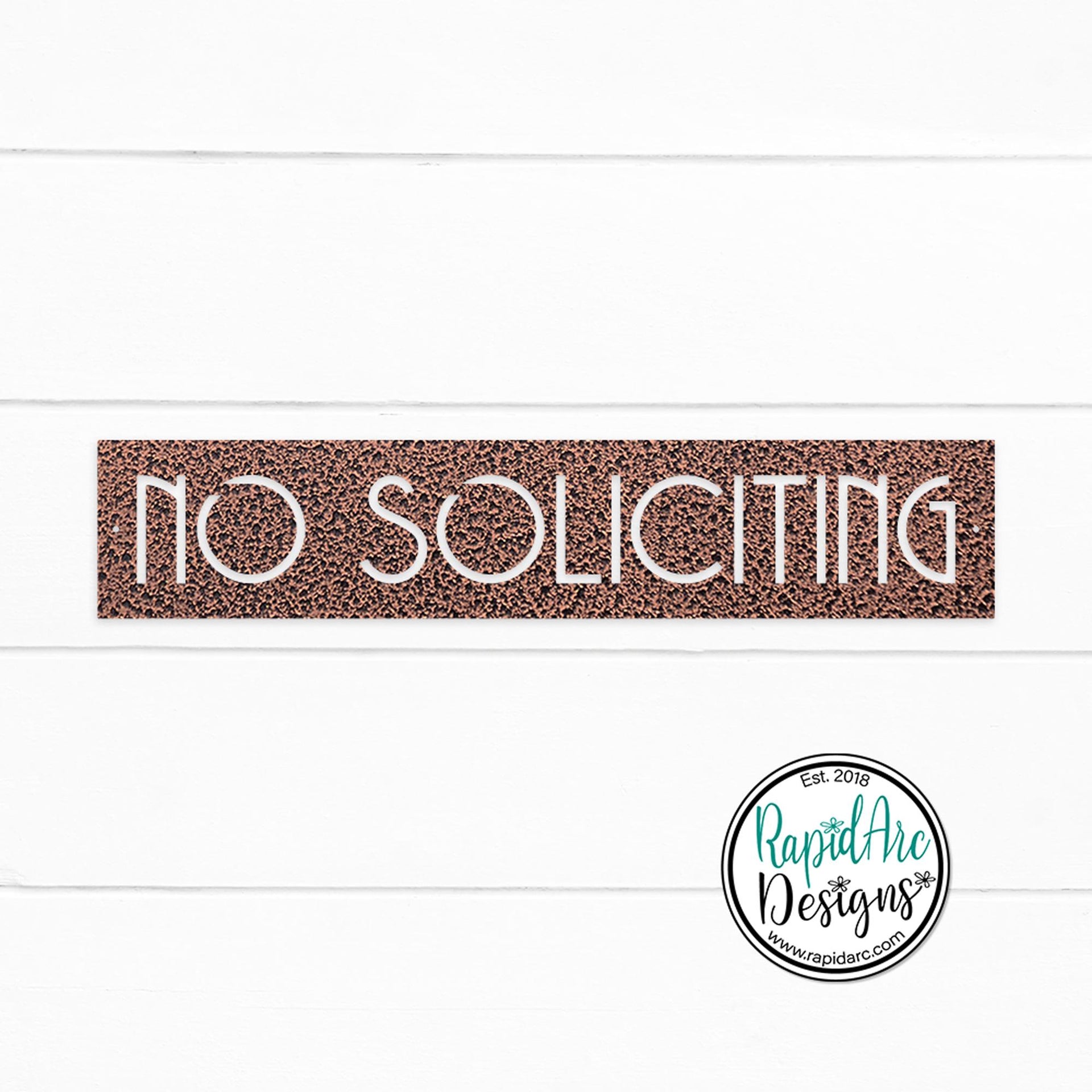No Soliciting Metal Sign | MCM Font | Wall Mounted | Powder Coated Steel Property Signage