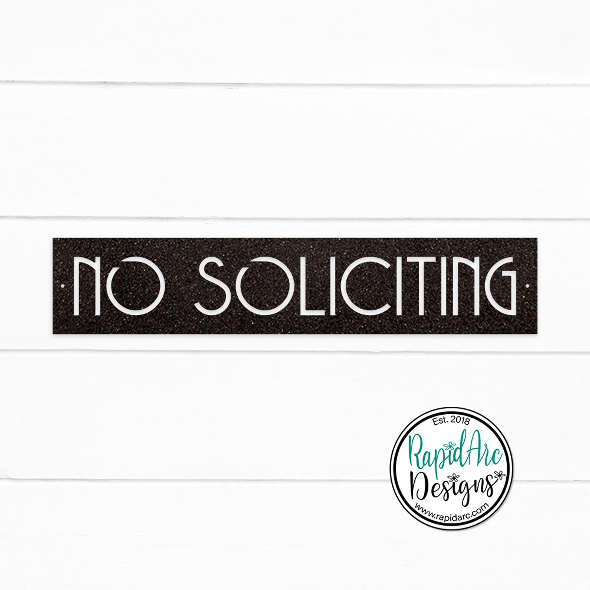 No Soliciting Metal Sign | MCM Font | Wall Mounted | Powder Coated Steel Property Signage