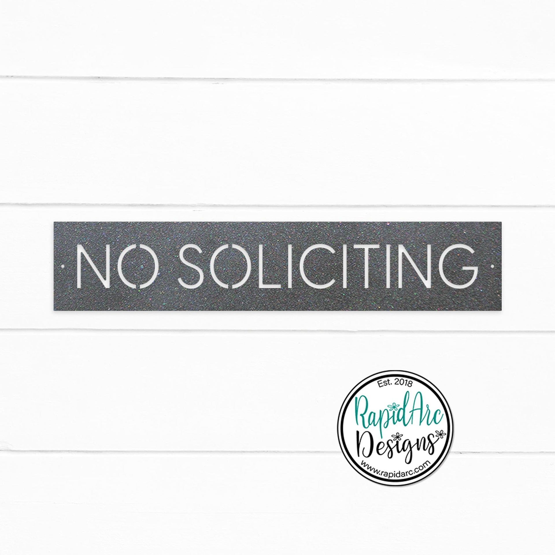 No Soliciting Metal Sign | Modern Deco Font | Wall Mounted | Powder Coated Steel Property Signage