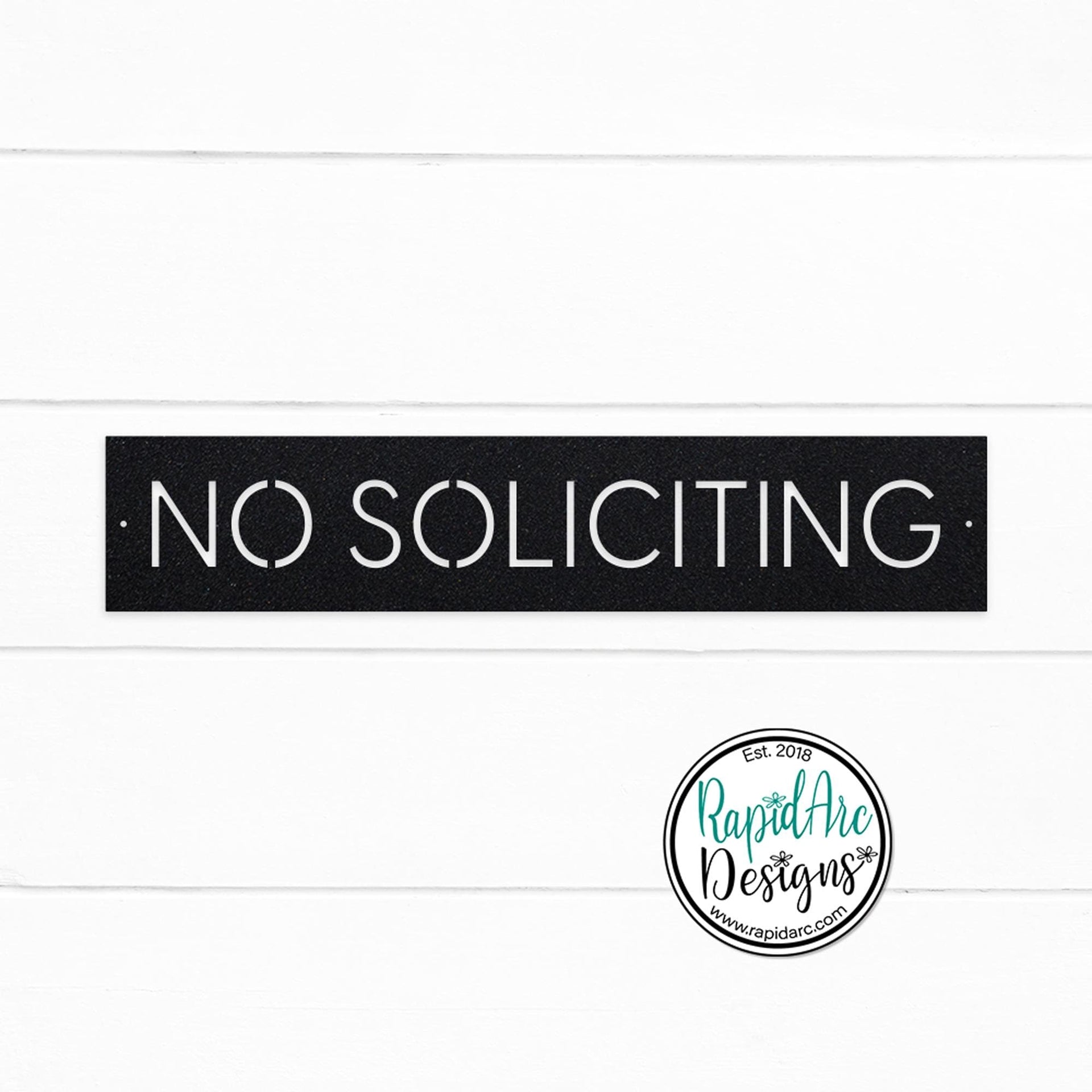 No Soliciting Metal Sign | Modern Deco Font | Wall Mounted | Powder Coated Steel Property Signage