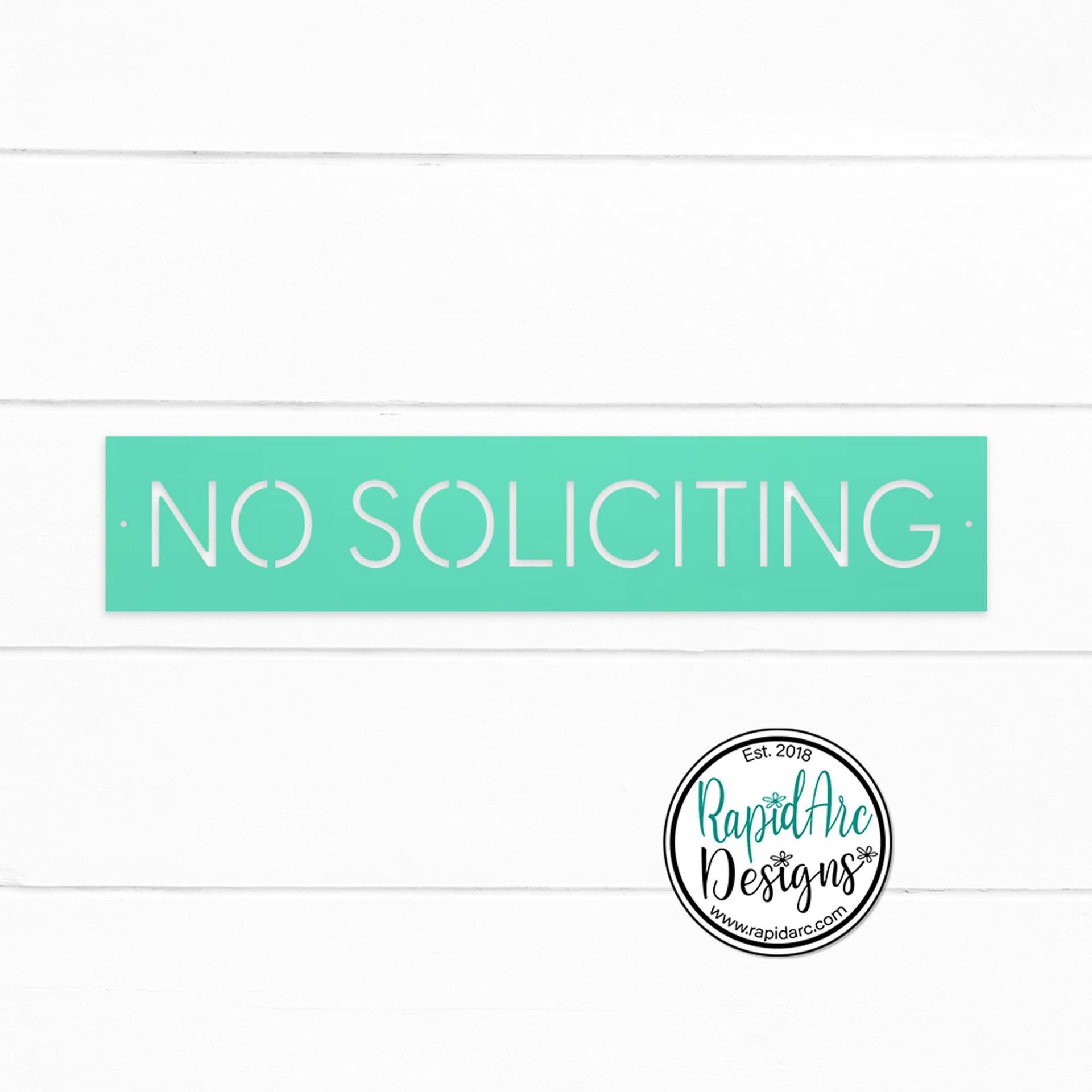 No Soliciting Metal Sign | Modern Deco Font | Wall Mounted | Powder Coated Steel Property Signage