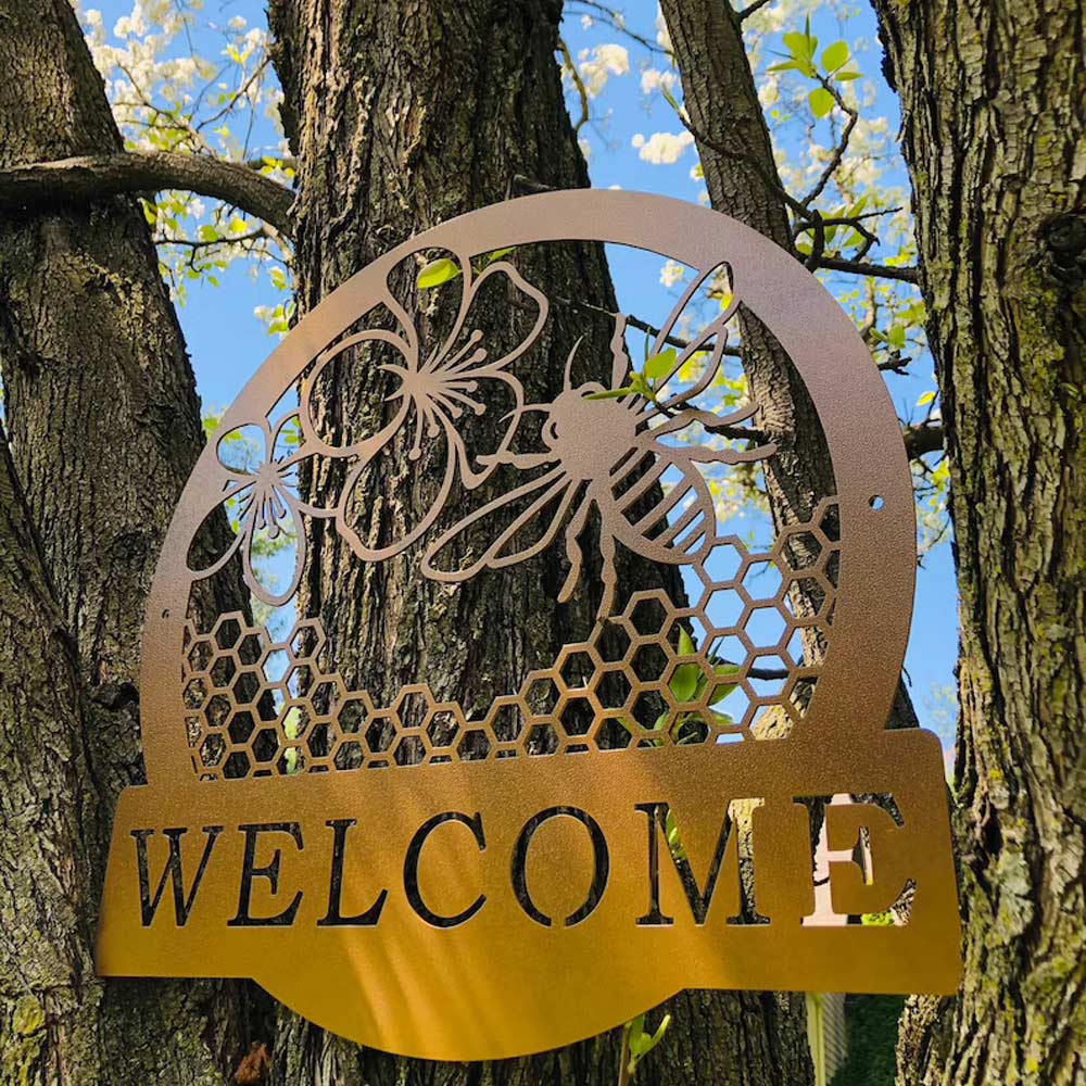 Customizable Bee Welcome Metal Sign