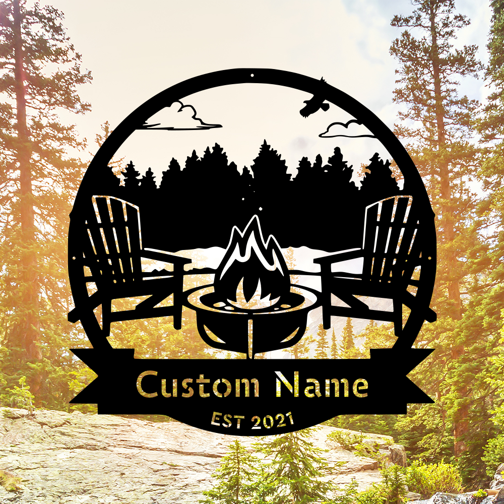 Campsite Monogram - Forest Scene