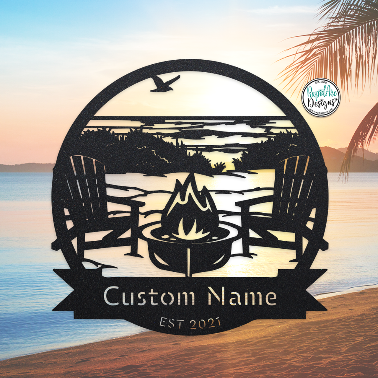 Campsite Monogram - Beach Scene