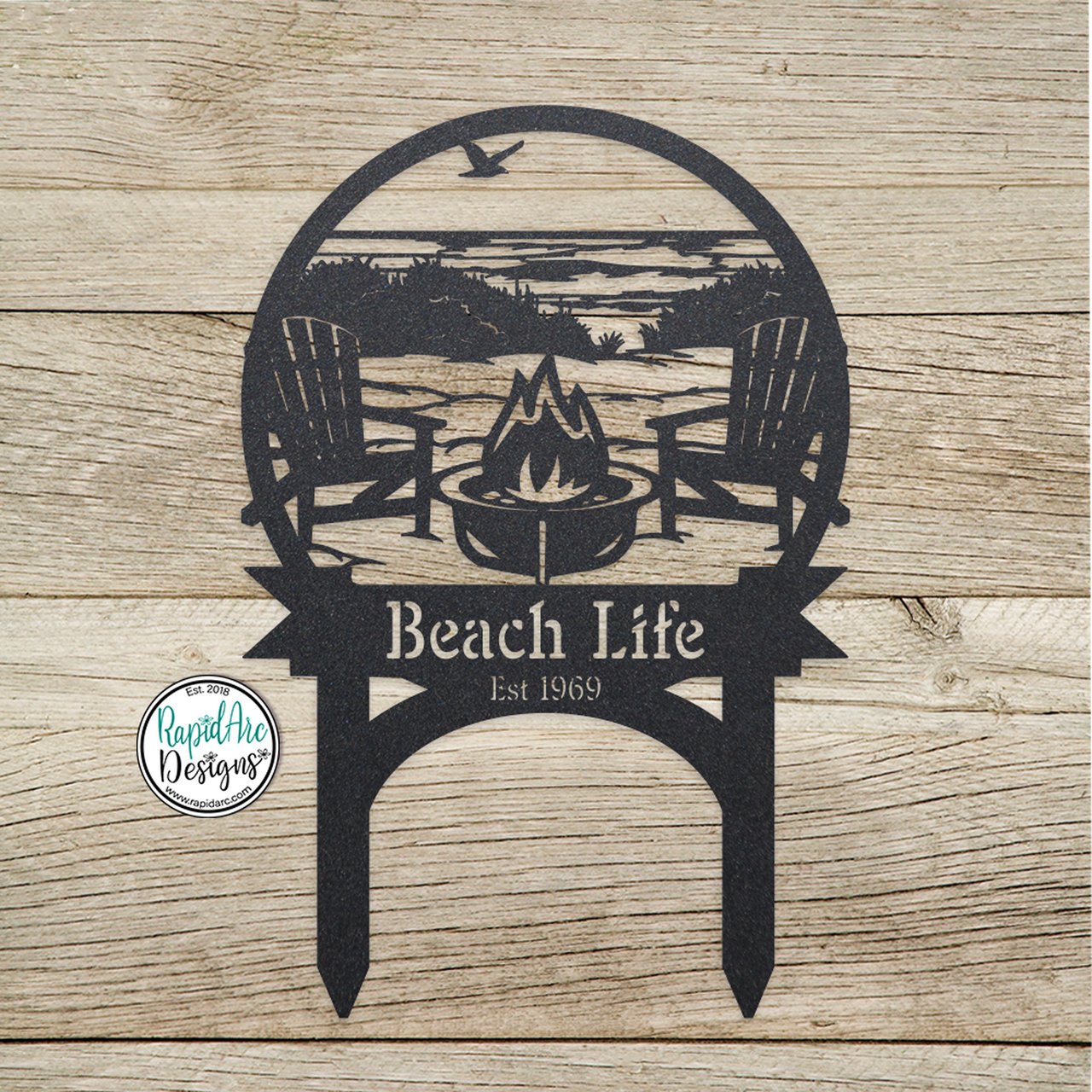 BEACH SCENE Campsite Sign w/Stakes