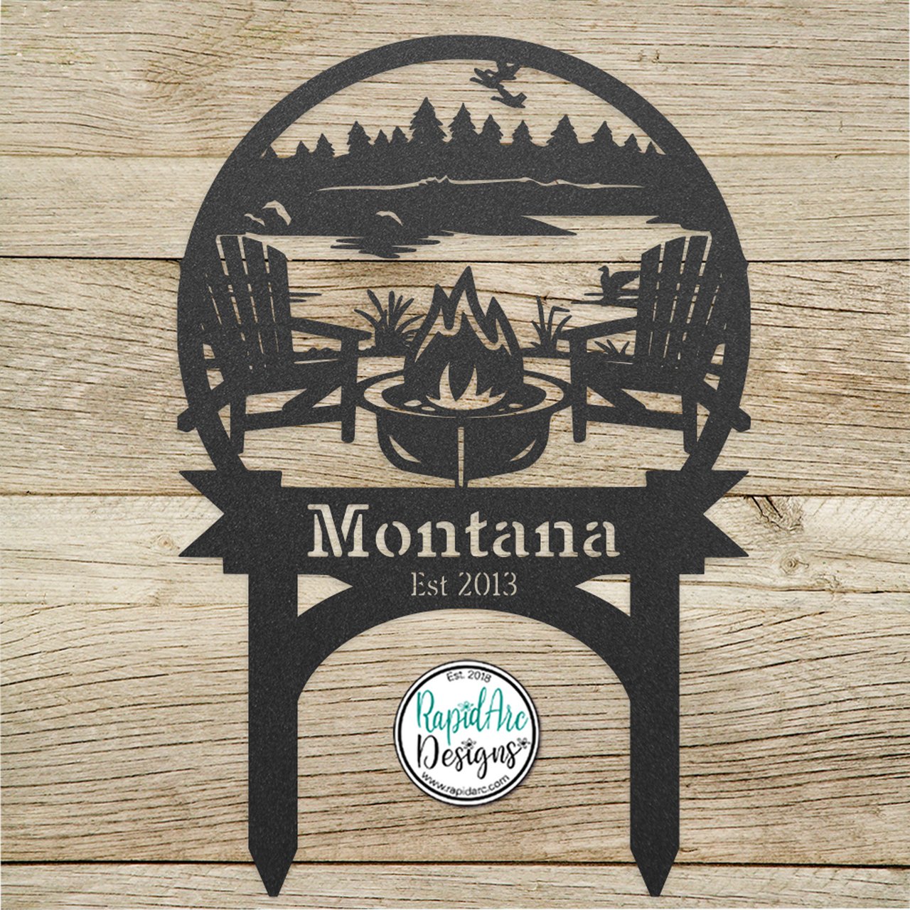 LAKE SCENE - Campsite Sign w/Stakes