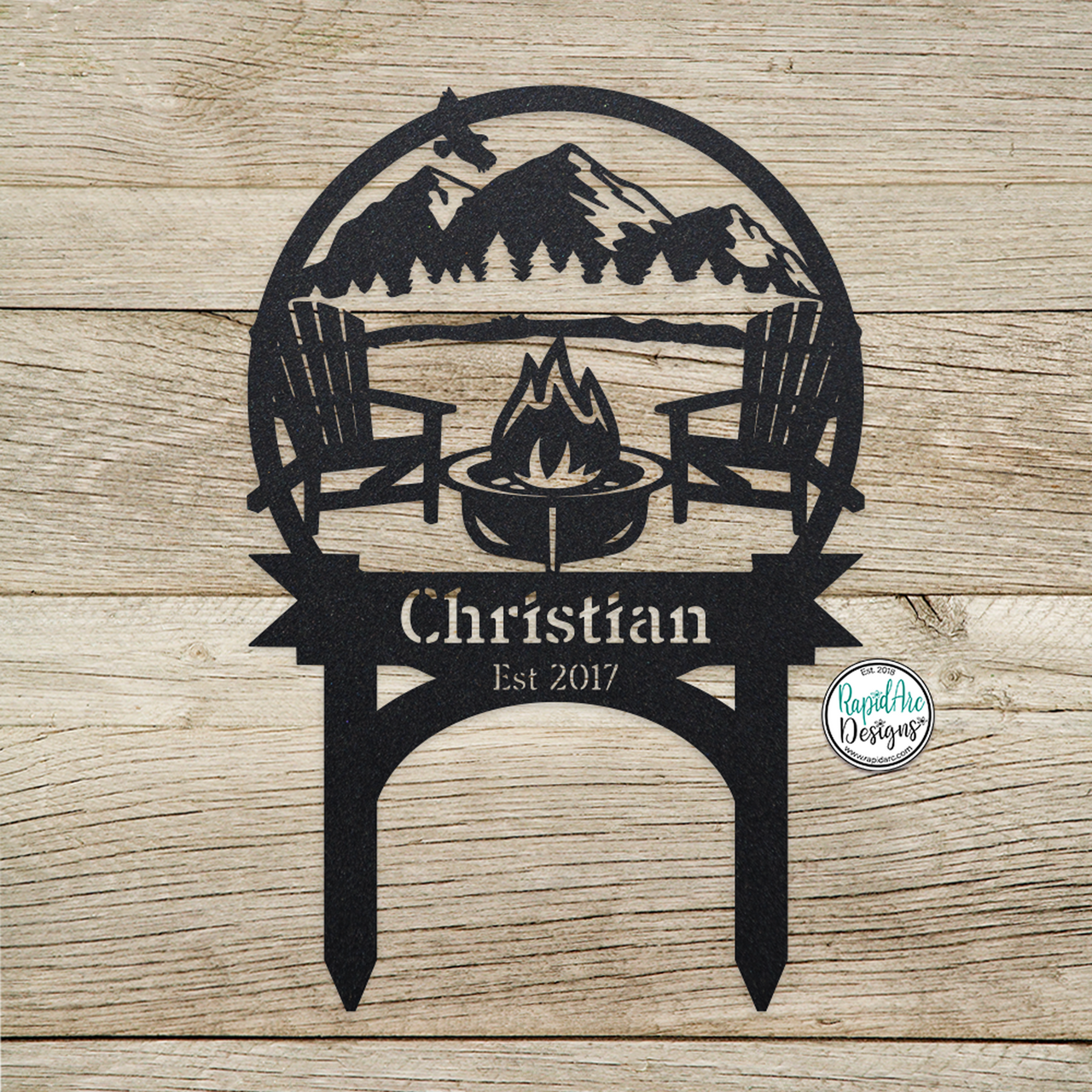 MOUNTAIN SCENE Campsite Sign w/Stakes