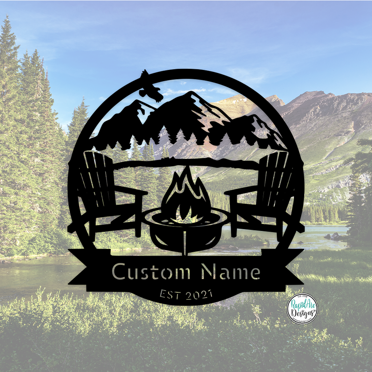 Campsite Monogram - Mountain Scene