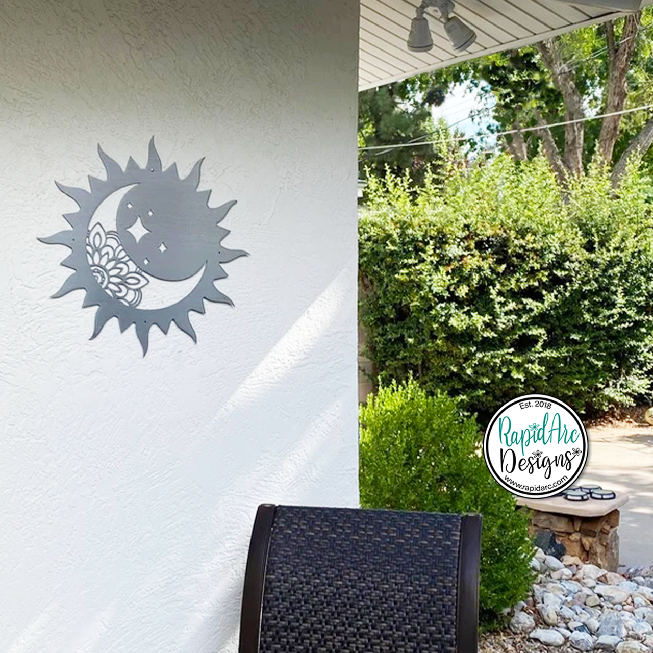 MANDALA Moon Sun and Stars  - Metal Decor - Mandala Pattern - Power Coat - Indoor Outdoor - Whimsical Decor - Metal Art