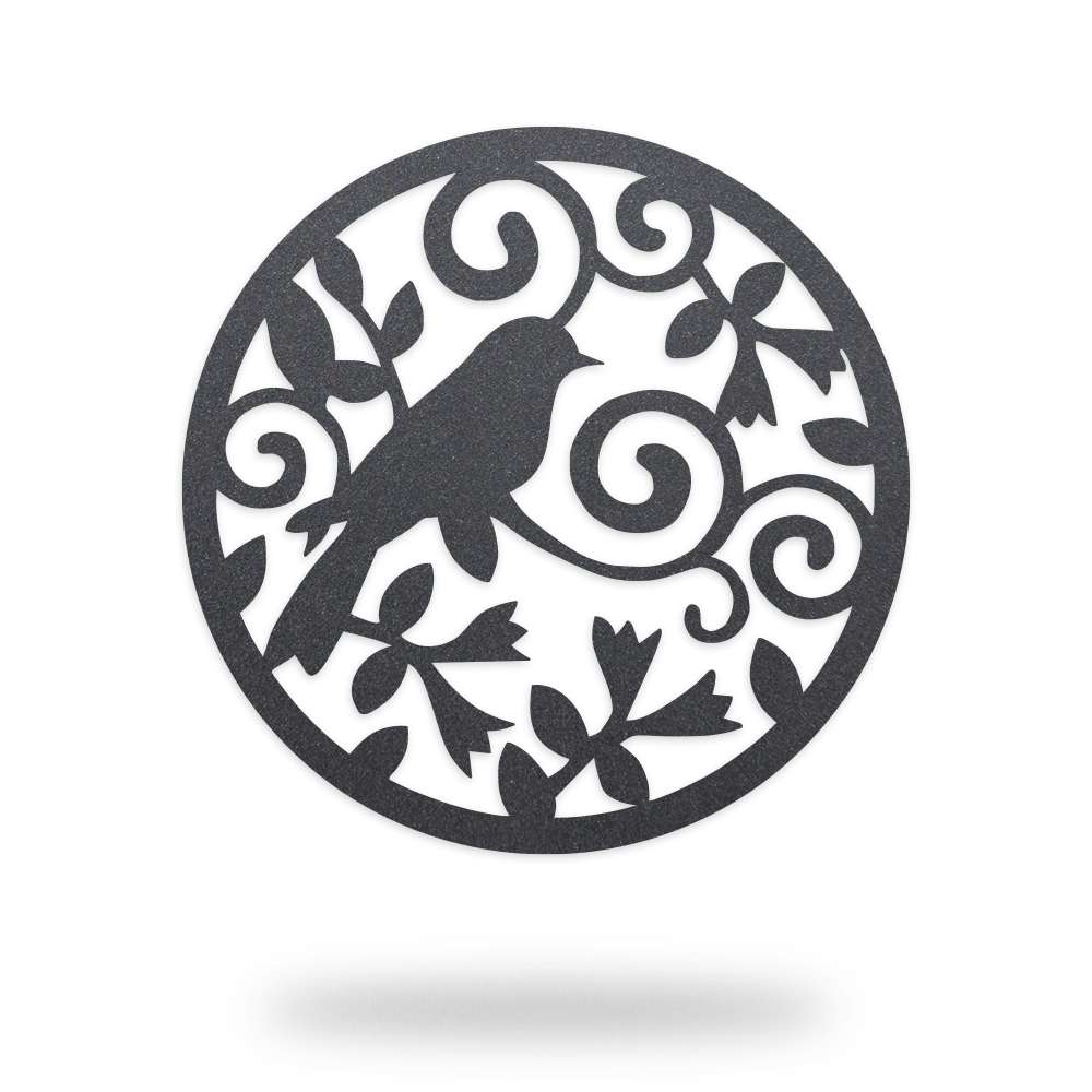 BIRD IN WREATH Straight Edge Metal Wall Art - Pretty Metal Wall Hanger - Garden Patio Porch Entry Decor - Fast Ship - Bird on a Branch
