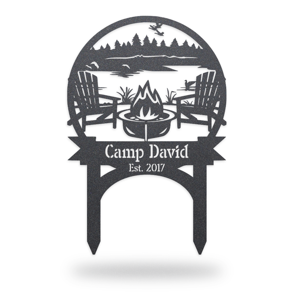 LAKE SCENE - Campsite Sign w/Stakes