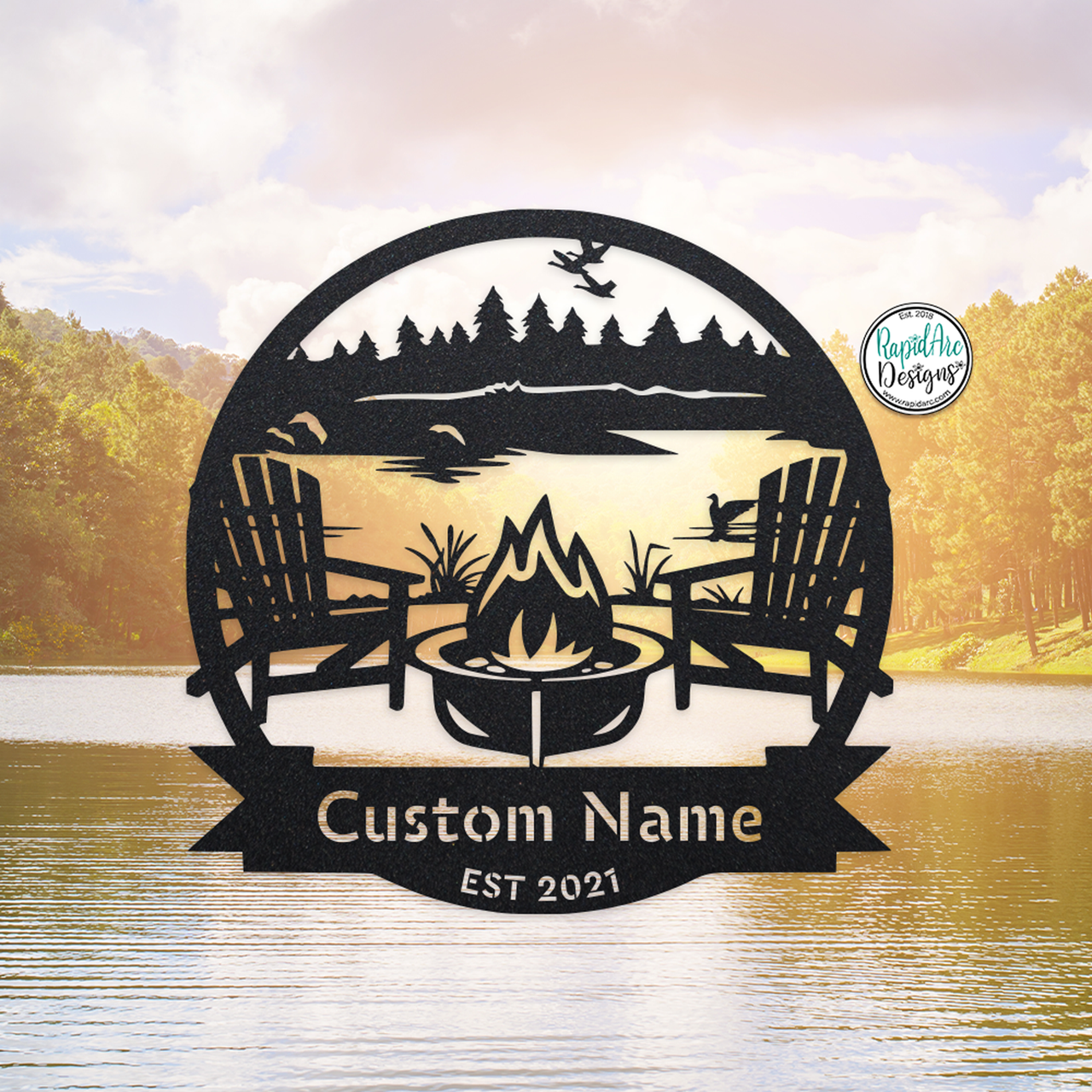 Campsite Monogram - Lake Scene