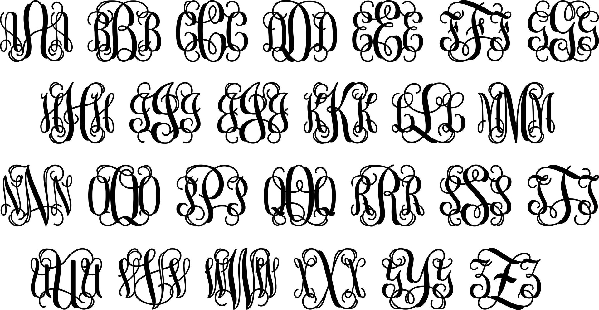 INTERLOCKING VINE TRIPLE Monogram - Personalized Initials - First Middle Last Name Monogram - Anniversary - His Her Last Name Monogram