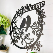 LOVE BIRDS WELCOME Metal Wall Art- Pretty Birds-Metal Wall Hanger- Garden Patio Entry Decor- Hello Birdies- Fast Ship- Birds on a Branch