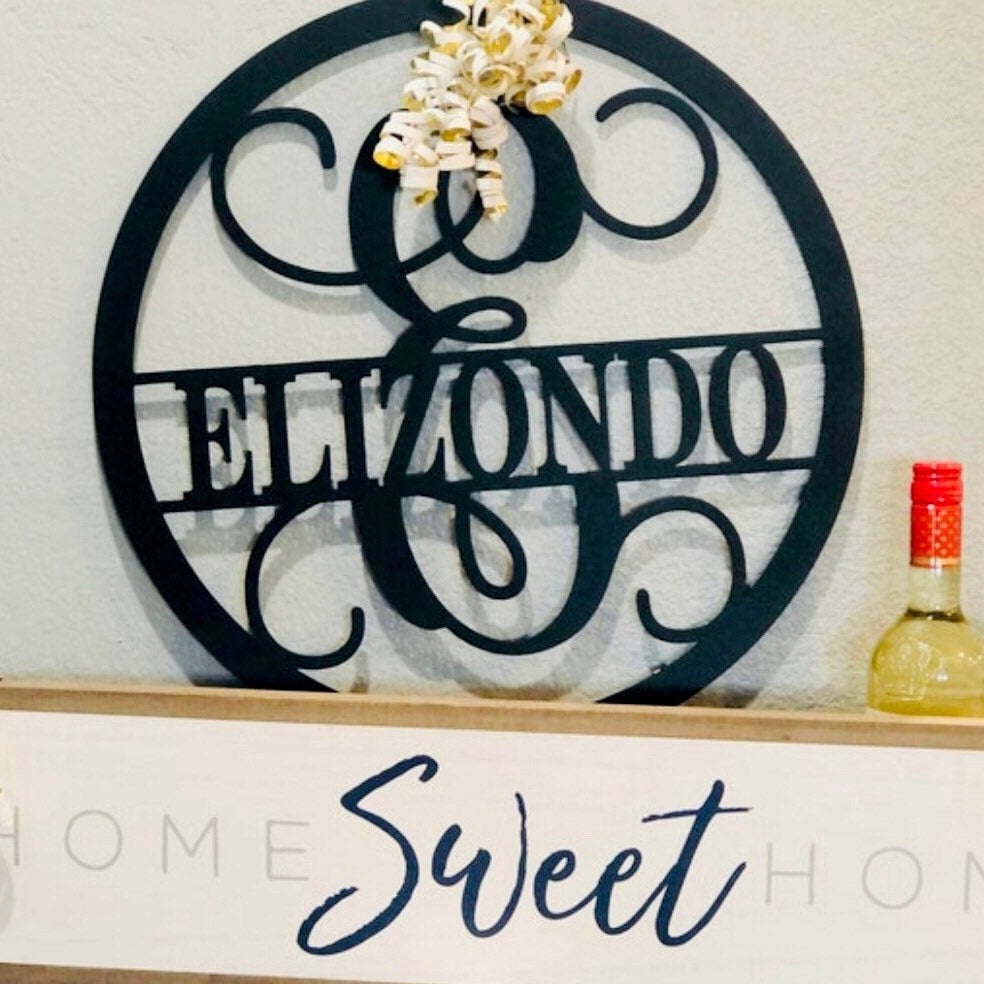 CIRCLE Split Letter Monogram - Personalized Metal Family Name Sign-Metal Art-Custom Last Name Sign-Wall Hanger-Metal Wall Decor-Wedding Gift