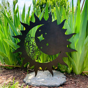 MANDALA Moon Sun and Stars  - Metal Decor - Mandala Pattern - Power Coat - Indoor Outdoor - Whimsical Decor - Metal Art