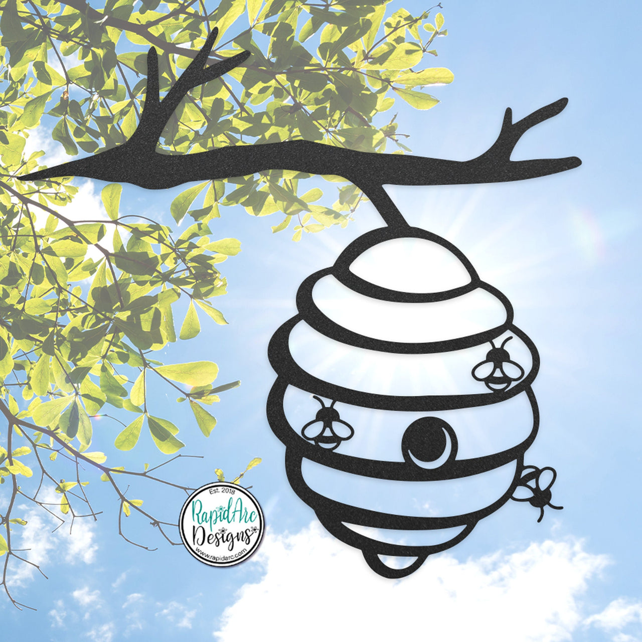 Bee Hive on a Branch - Metal Tree Stake - Bee Lovers Gift - Metal Garden Art - Honey Bees - Tree Art - Outdoor Decor - Bee Hive on a Branch