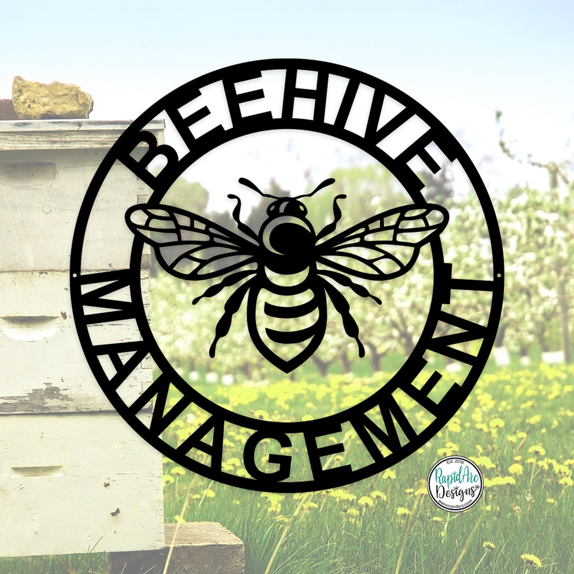 Customizable BEE Management Metal Sign- Bee Keeper- Porch Garden Outdoor Decor- Bee Lovers Gift- Honey Bee Hive- Apiary Sign- Metal Wall Art