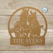 Custom Horses Last Name Sign - Personalized Metal Horse Sign- Horses at the Fence - Outdoor Decor- Horse Lover Gift - Metal Horse Art