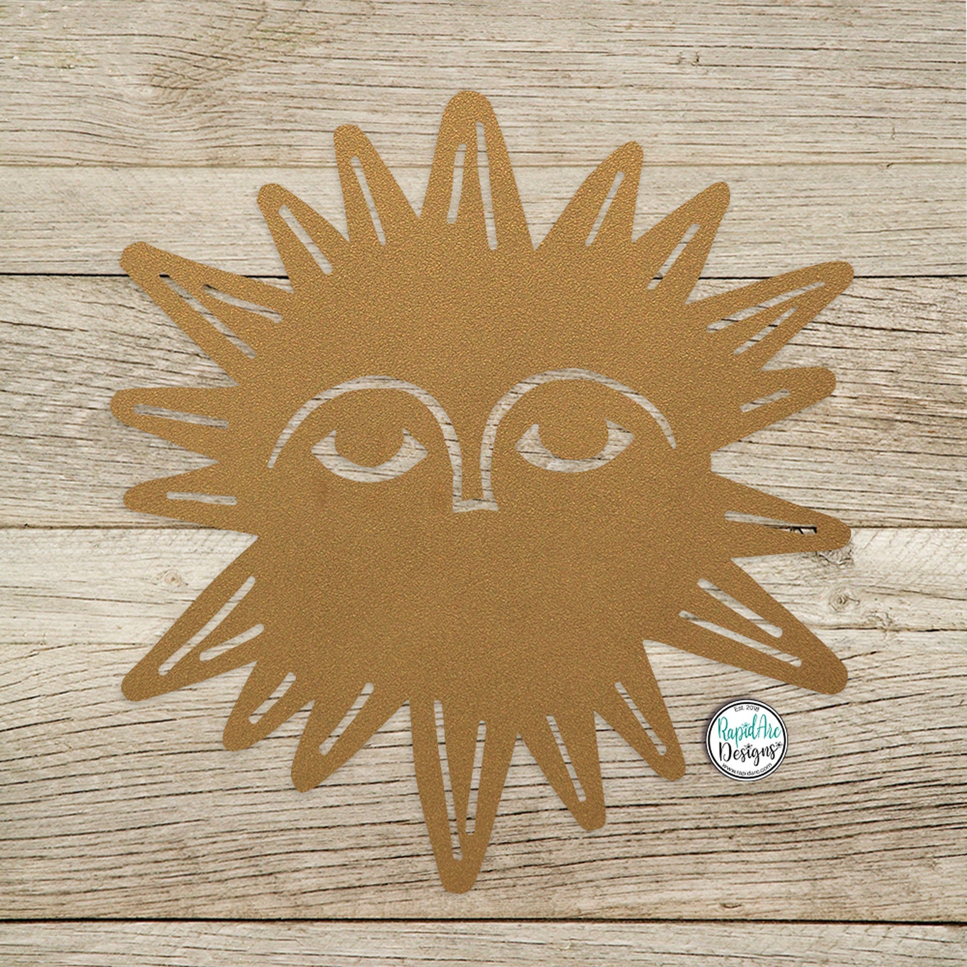 Metal Porcelina™ Gazing Sun - Hand Drawn Design - Unique Hand Drawn Sun - Outdoor Garden Art - Patio Porch Decor - Custom Metal Wall Art