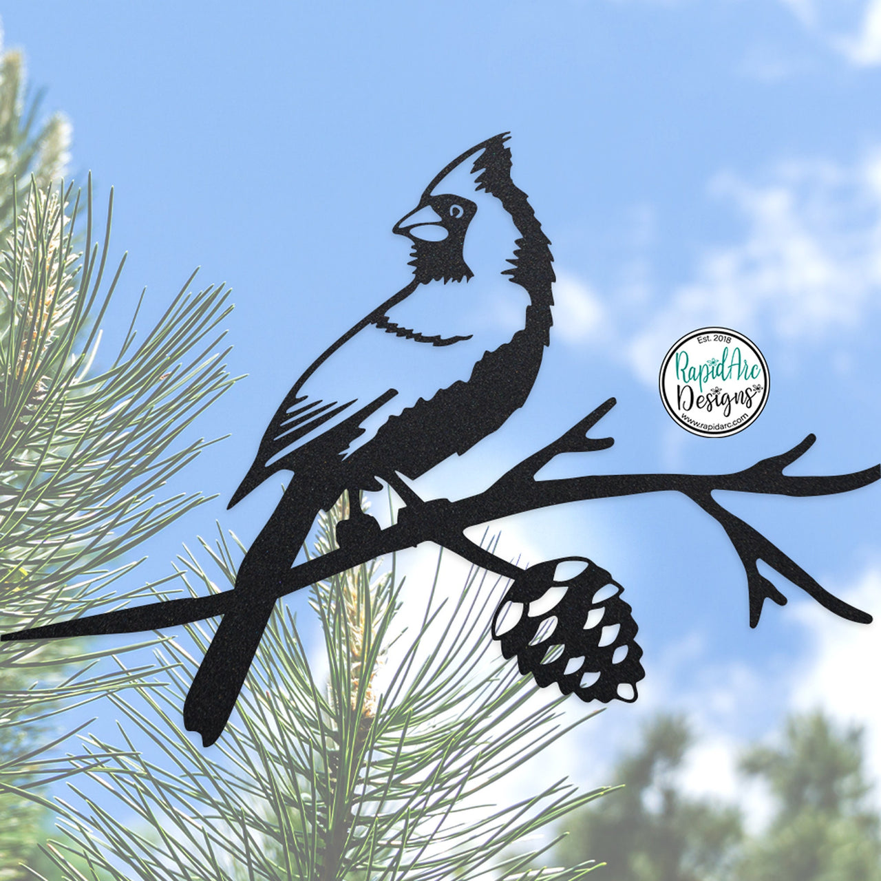 Cardinal on a Branch Metal Tree Stake - Bird Lovers Gift - Metal Garden Art - Metal Tree Art - Outdoor Home Decor - Cardinal on a Branch