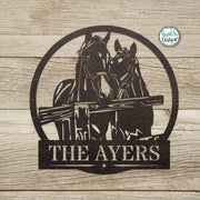 Custom Horses Last Name Sign - Personalized Metal Horse Sign- Horses at the Fence - Outdoor Decor- Horse Lover Gift - Metal Horse Art