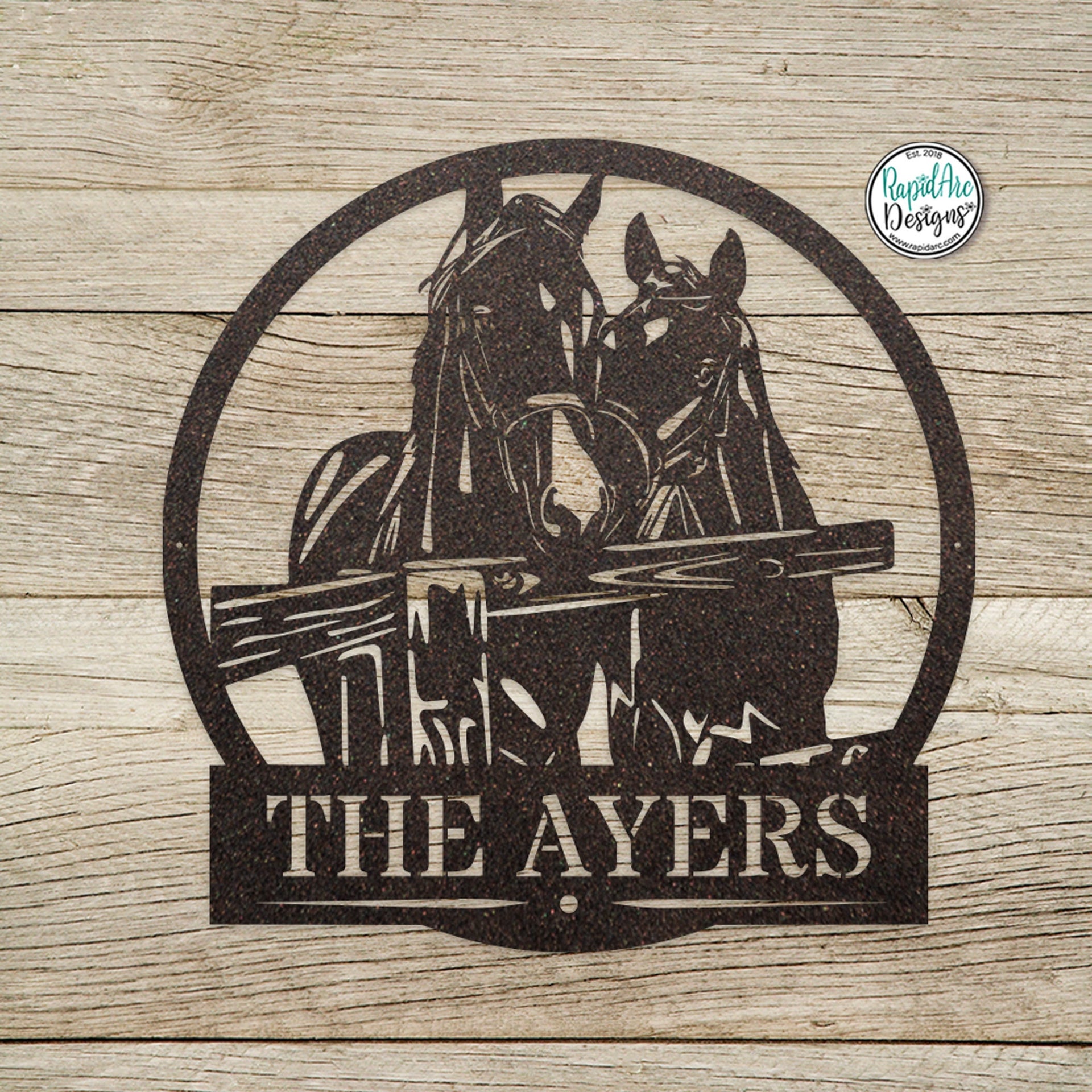 Custom Horses Last Name Sign - Personalized Metal Horse Sign- Horses at the Fence - Outdoor Decor- Horse Lover Gift - Metal Horse Art