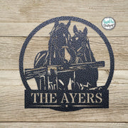 Custom Horses Last Name Sign - Personalized Metal Horse Sign- Horses at the Fence - Outdoor Decor- Horse Lover Gift - Metal Horse Art