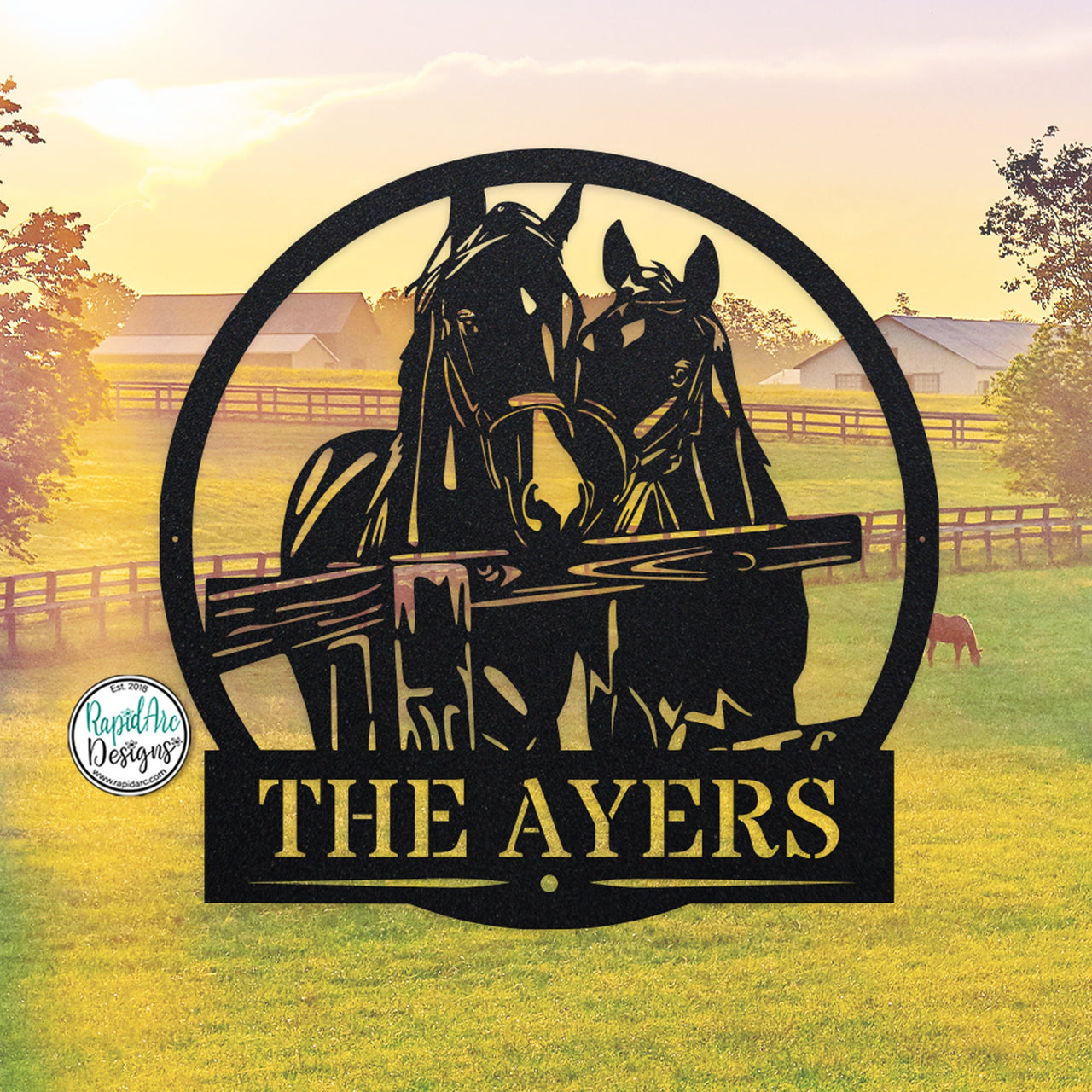 Custom Horses Last Name Sign - Personalized Metal Horse Sign- Horses at the Fence - Outdoor Decor- Horse Lover Gift - Metal Horse Art