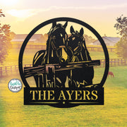 Custom Horses Last Name Sign - Personalized Metal Horse Sign- Horses at the Fence - Outdoor Decor- Horse Lover Gift - Metal Horse Art